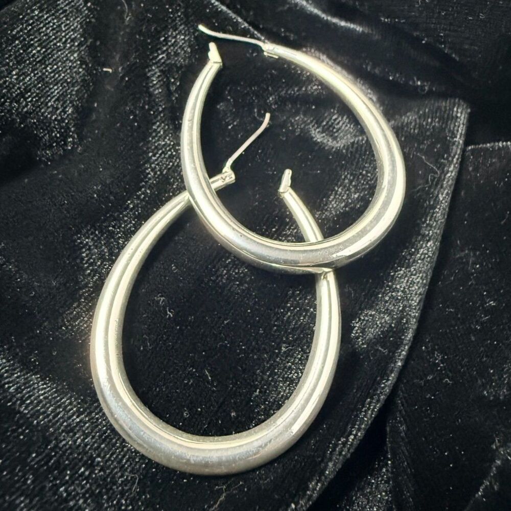 Chunky Silver Wide Oval Hoop Earrings